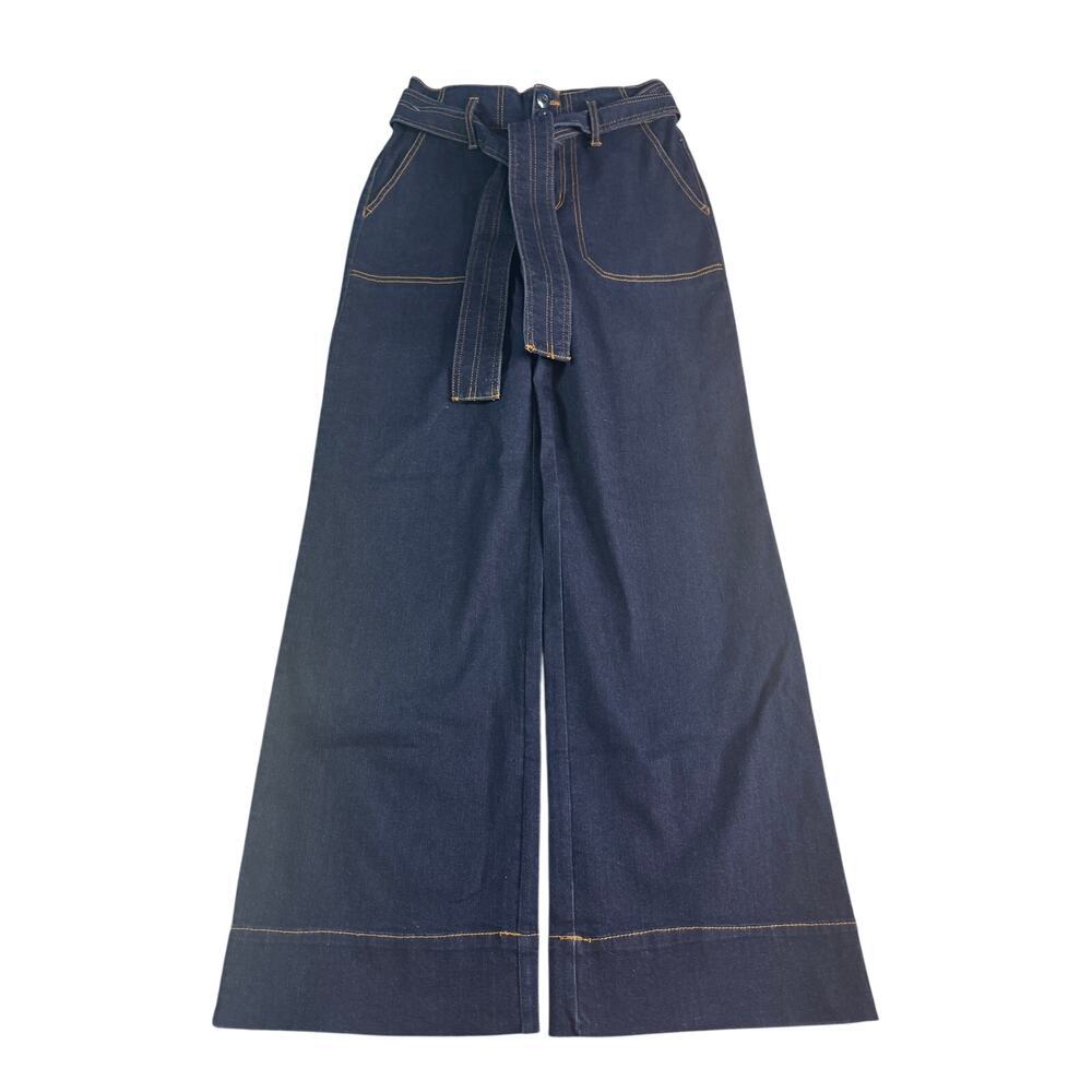 Roebuck & Co Paperbag Wide Leg Jeans Dark Wash Tie Waist Size 2